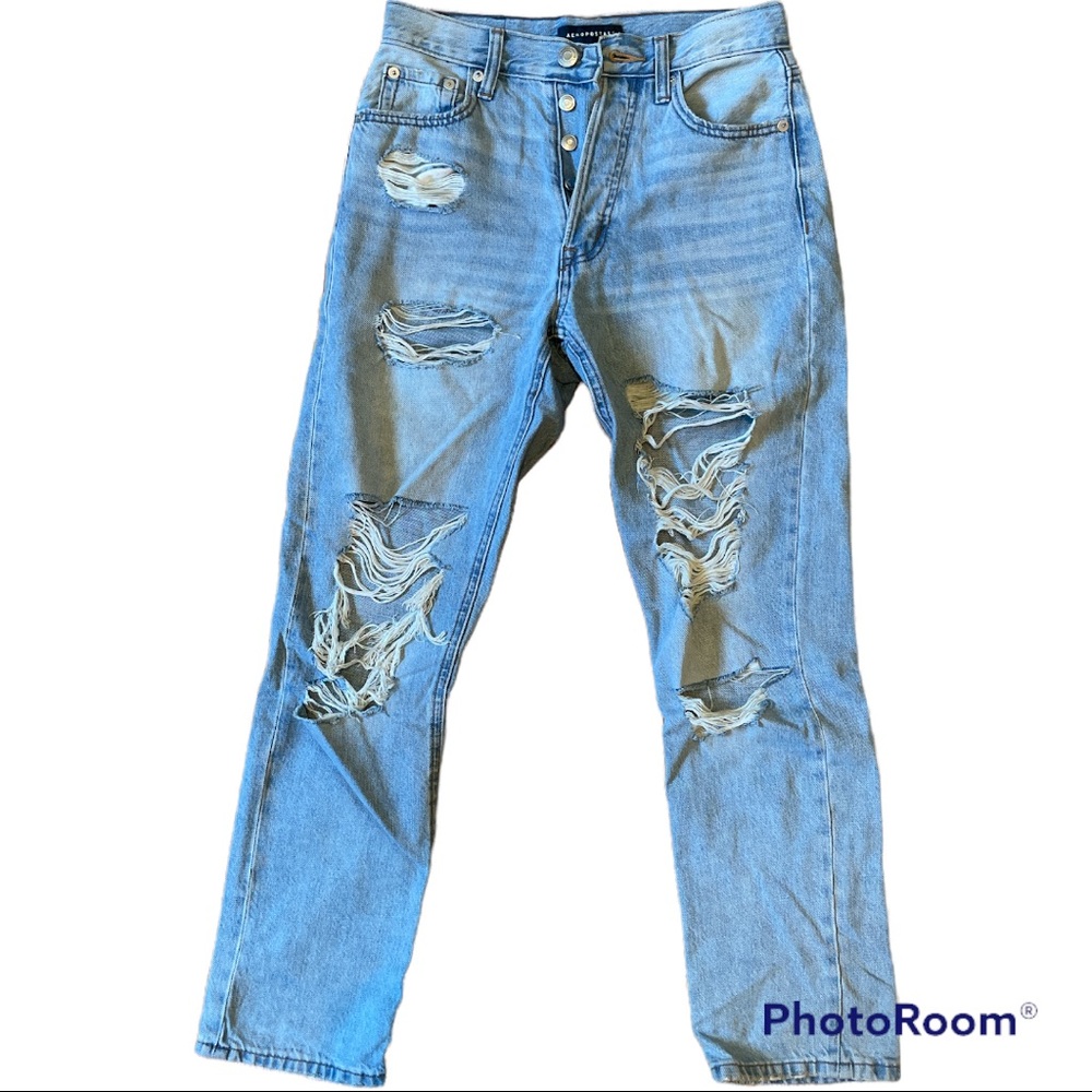 AEROPOSTALE | 90’s Super High Rise Straight Light Distressed Denim Jeans SZ 2